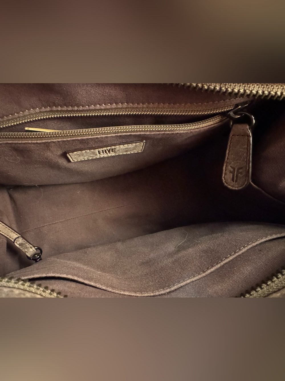 Frye Demi Leather Satchel Crossbody Bag Boho Taupe Gray Like New with Care Tags - Picture 11 of 11